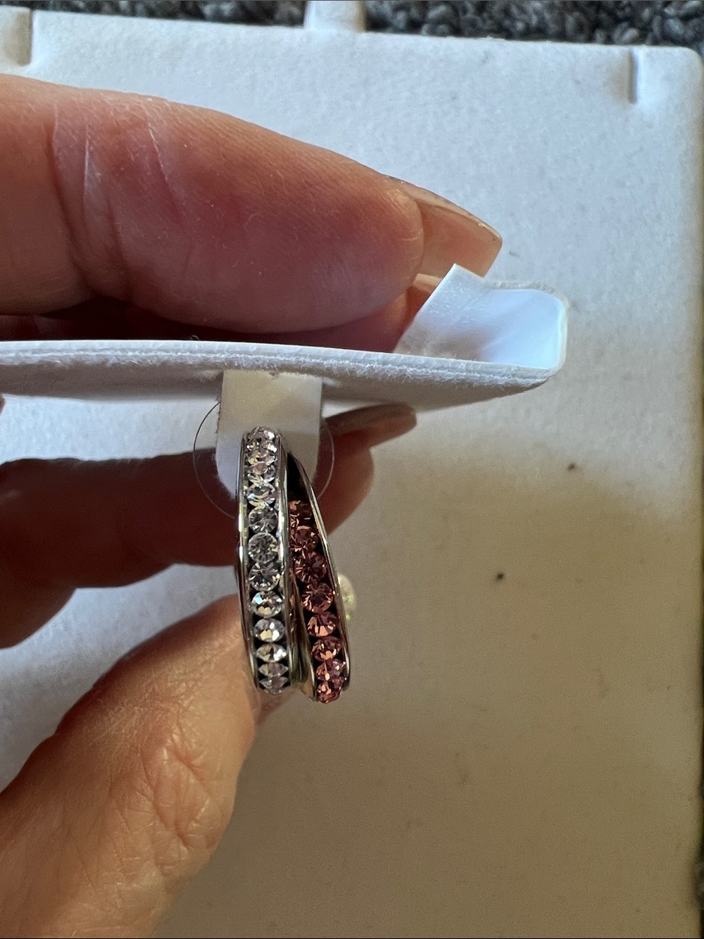 Silver-Tone Hoop Earrings with Pink and Clear Crystals